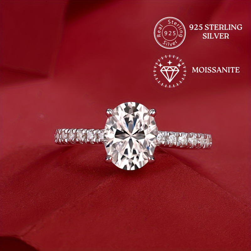 925 Silver Moissanite Ring for Engagements, 1.7-2.2g